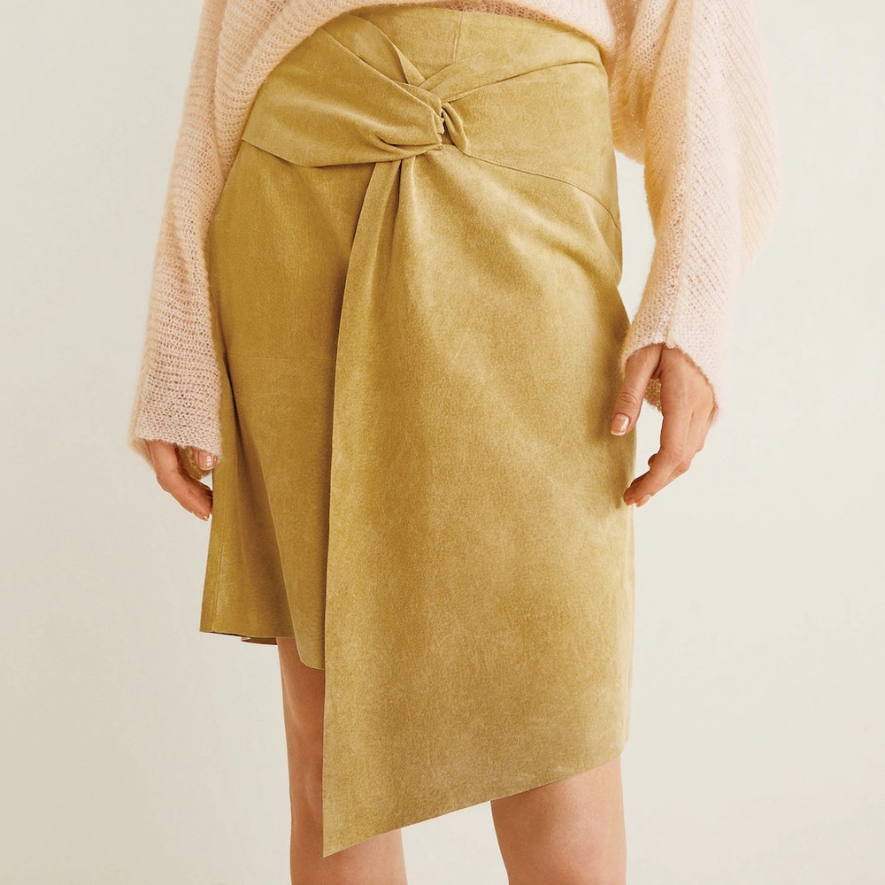 Mango Yellow Gold Real Genuine Leather Knot Skirt